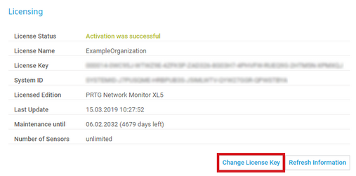 Update Your License: Click Change License Key